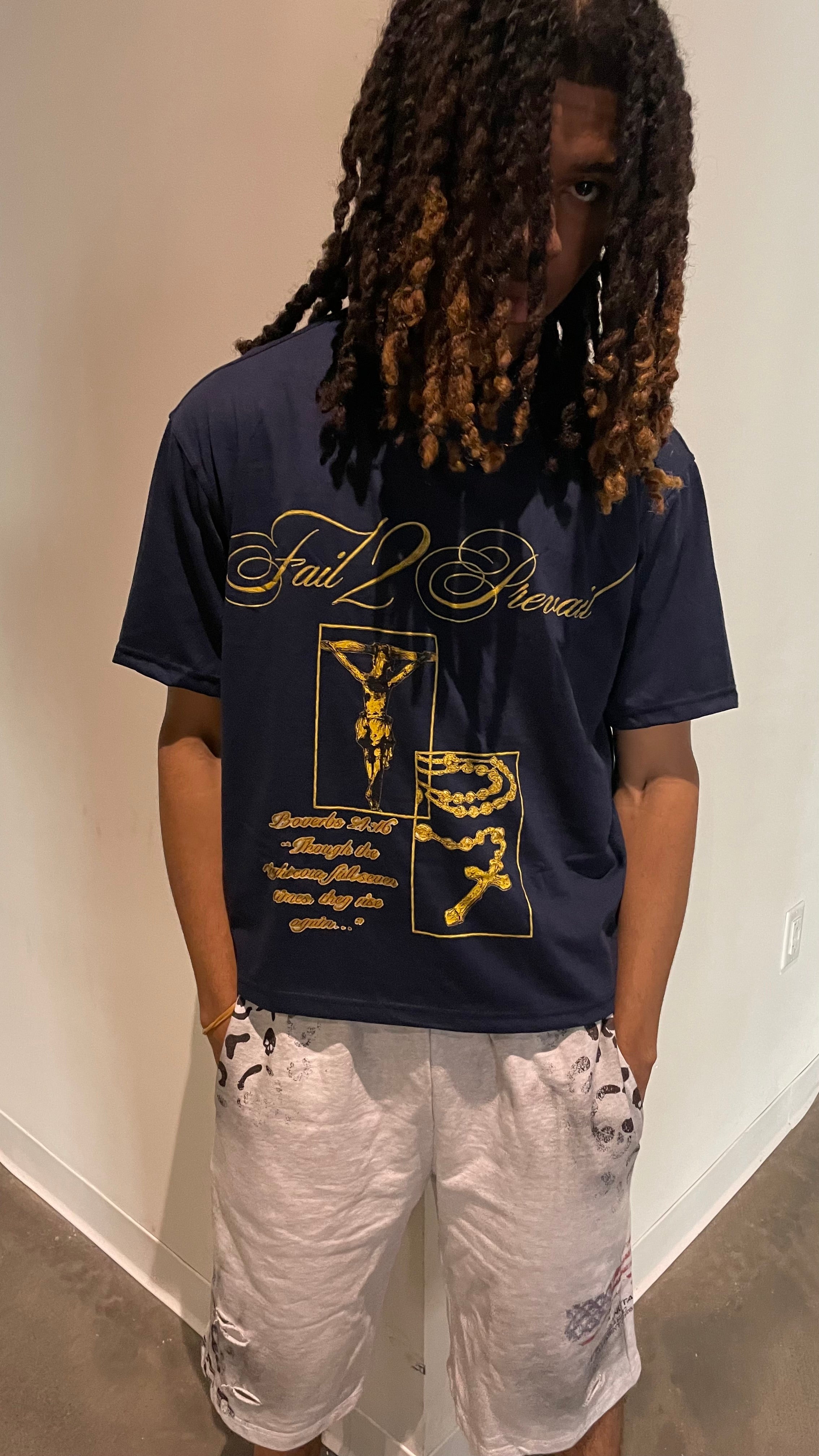 “Fail2prevail” Navy blue Tee shirt